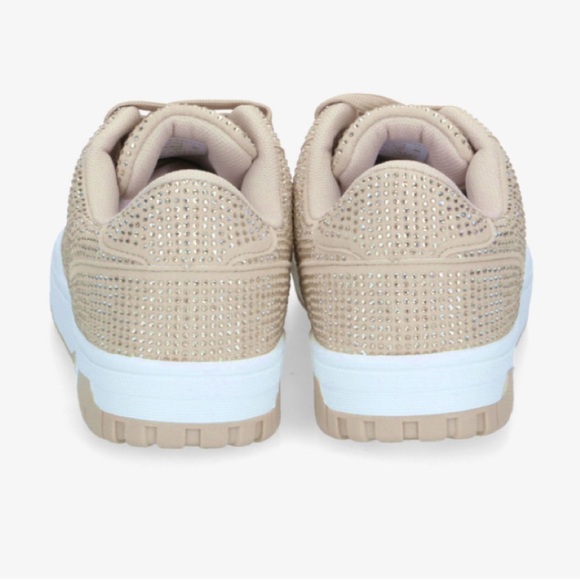 Kids Beige Rhinestone Lace-Up Sneakers - Picture 3 of 3